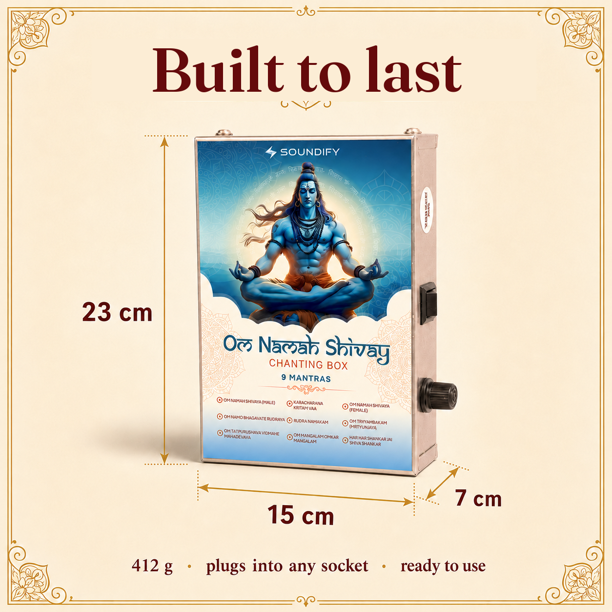 Shiv Ji mantra box size 23 x 15 x 7 cm, built to last in metal