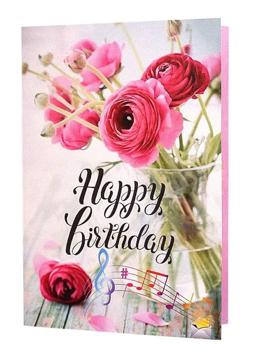 Happy Birthday Musical Greeting Card ( Pink Rose )