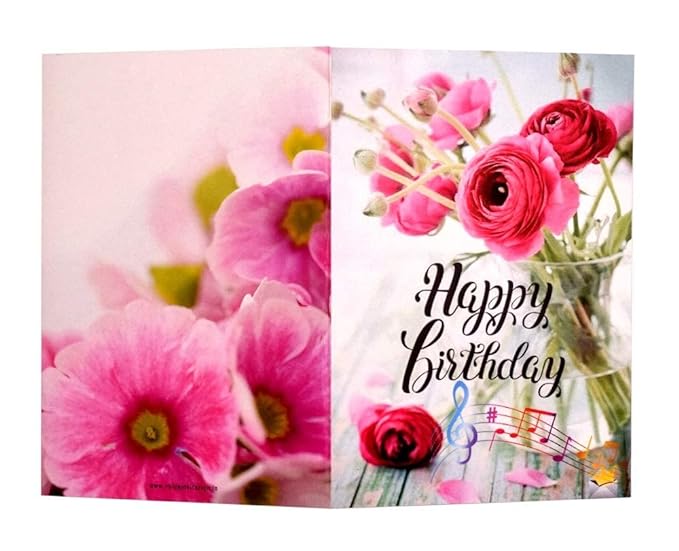 Happy Birthday Musical Greeting Card ( Pink Rose )