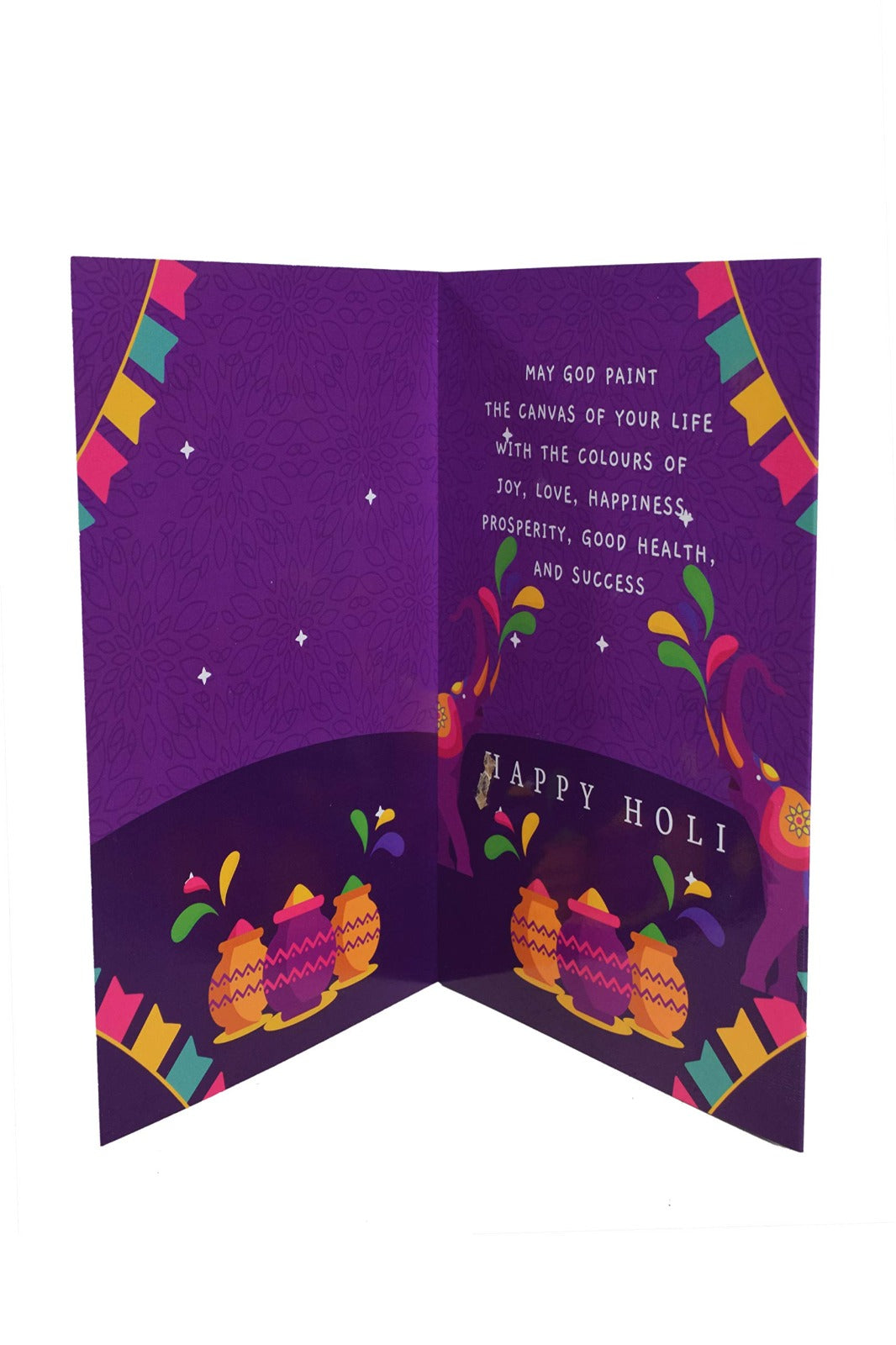 Beautiful Holi Musical Greeting Card with Soothing Music " Rang Barse.... " Starts When Card is Opened ( Purple )