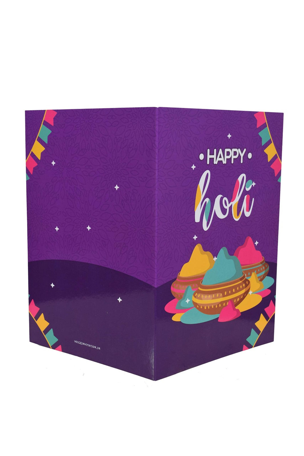 Beautiful Holi Musical Greeting Card with Soothing Music " Rang Barse.... " Starts When Card is Opened ( Purple )