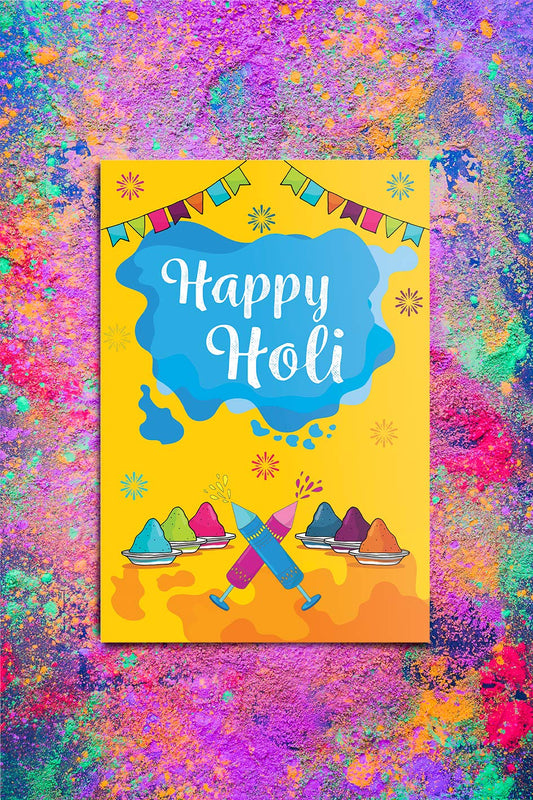 Beautiful Holi Musical Greeting Card with Soothing Music " Rang Barse.... " Starts When Card is Opened ( Yellow )