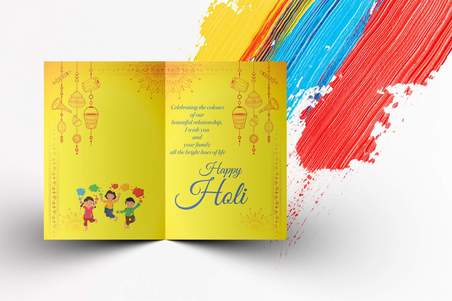 Beautiful Holi Musical Greeting Card with Soothing Music " Rang Barse.... " Starts When Card is Opened ( yellow Holi Hain)