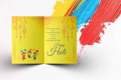 Beautiful Holi Musical Greeting Card with Soothing Music " Rang Barse.... " Starts When Card is Opened ( yellow Holi Hain)