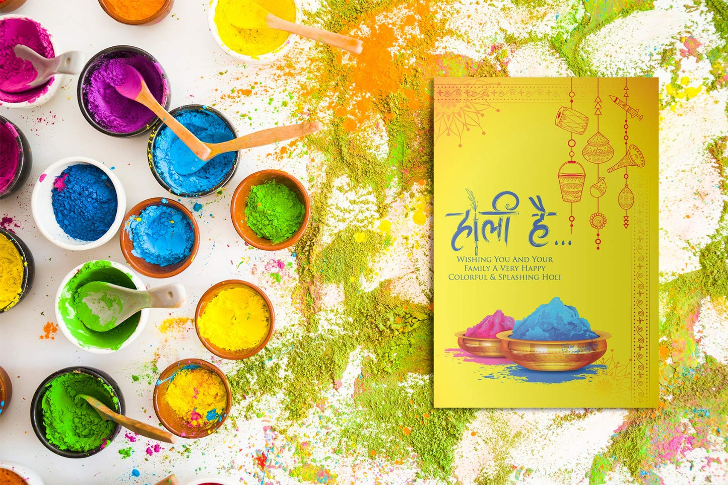 Beautiful Holi Musical Greeting Card with Soothing Music " Rang Barse.... " Starts When Card is Opened ( yellow Holi Hain)